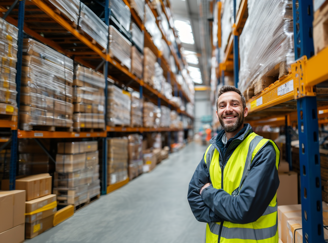 Warehouse worker managing inventory and logistics operations